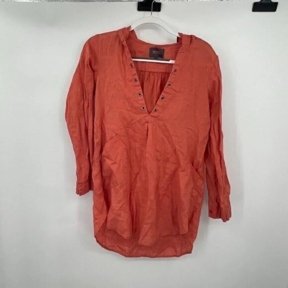 ForCynthia Womens Cover Up Small Salmon Pink V Neck Linen Casual Beachwear Knit